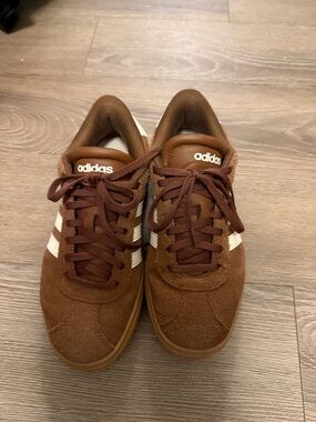 Adidas Women‘s Brown Suede Sneakers with White Stripes